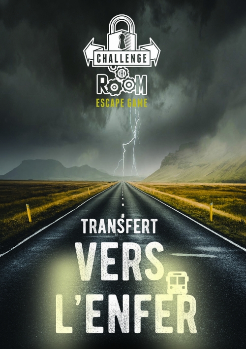 Affiche bus d'escape game Transfert vers l'enfer Challenge The Room